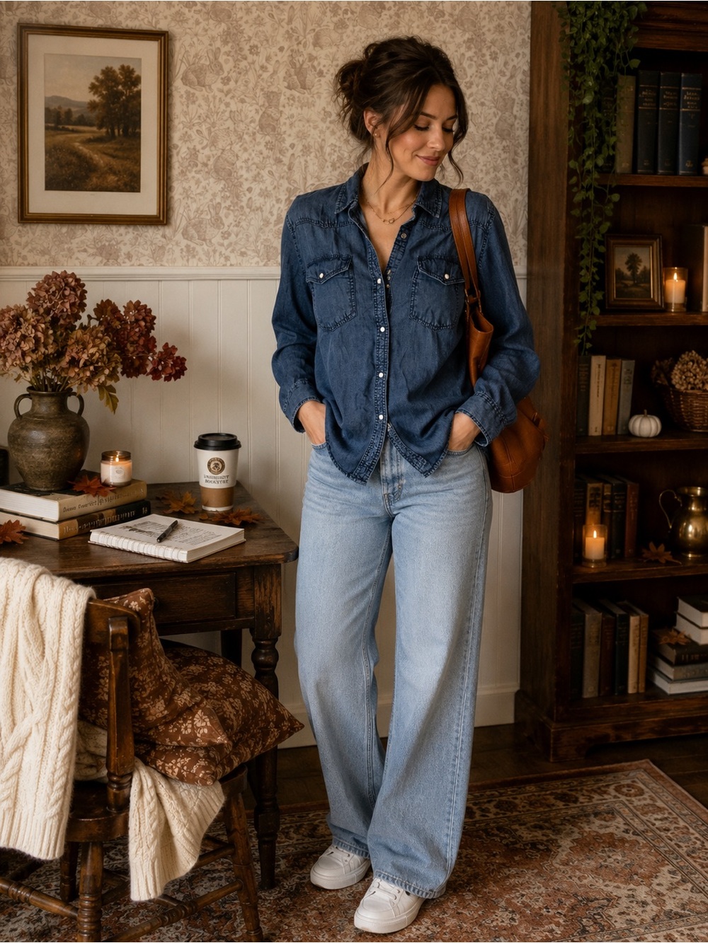 Lola River Denim Chambray Button-Down Shirt - Blue
